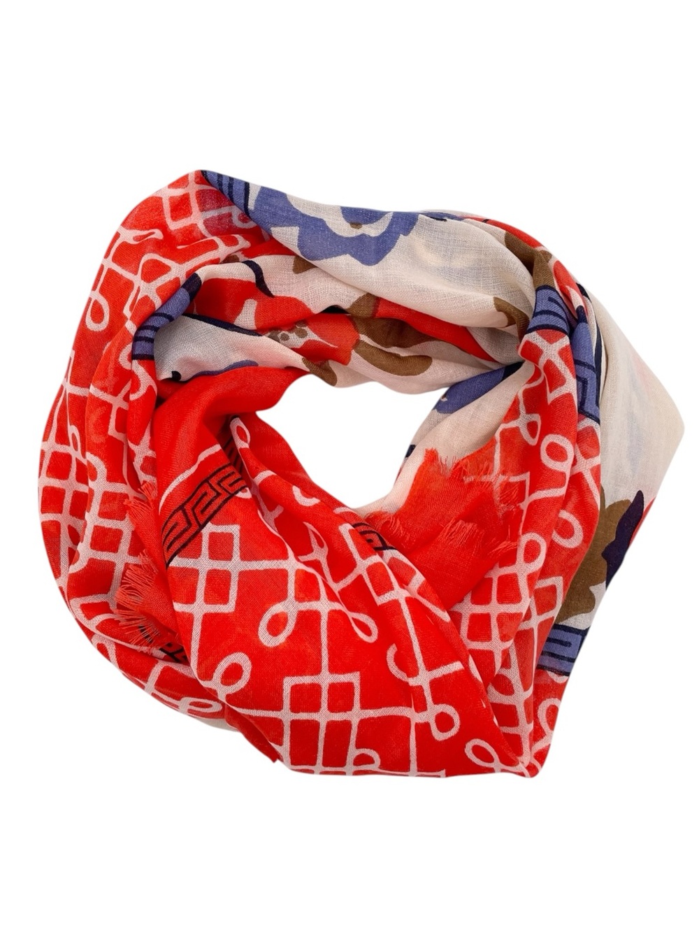 NEW Spartina 449 Peony Lattice Scarf 100% Wool Red Blue Cream Coastal Nautical - Picture 3 of 10